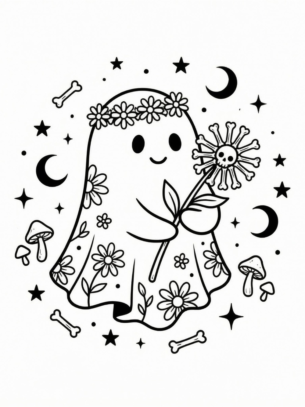 3 set! Floral Ghost Art Print - Black and white setof 3 ready to hang HD prints